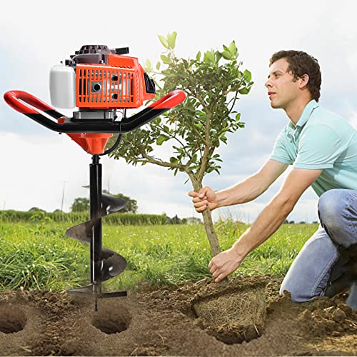 72CC Auger Post Hole Digger, 3KW 2 Stroke Post Hole Auger Gas Powered with 3 Auger Drill Bits(4" & 8" & 12") + 3 Extension Rods for Farm Garden Plant