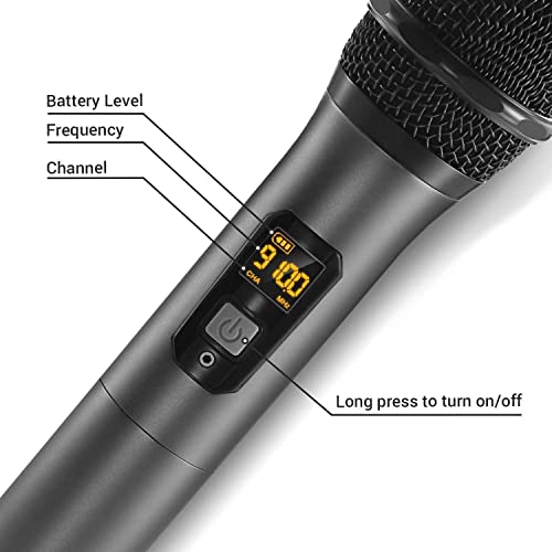 TONOR Wireless Microphone,Metal Dual Professional UHF Cordless Dynamic Mic Handheld Microphone System for Home Karaoke, Meeting, Party, Church, DJ, Wedding, Home KTV Set, 200ft(TW-820)