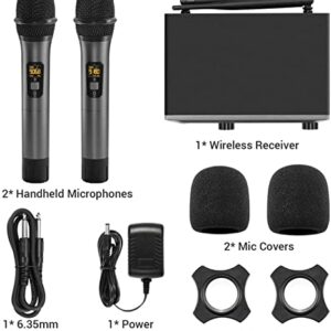 TONOR Wireless Microphone,Metal Dual Professional UHF Cordless Dynamic Mic Handheld Microphone System for Home Karaoke, Meeting, Party, Church, DJ, Wedding, Home KTV Set, 200ft(TW-820)