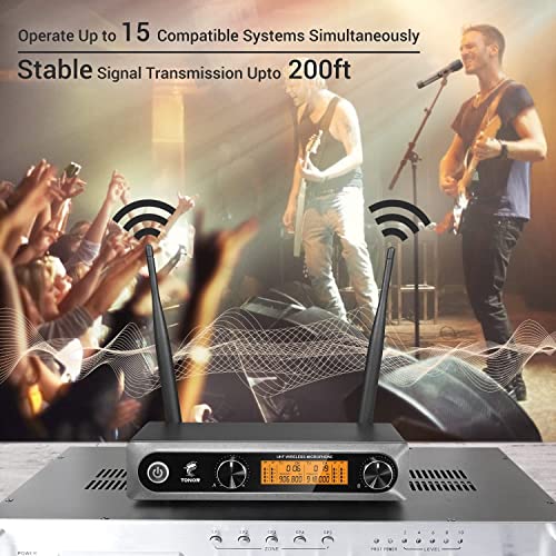 TONOR Wireless Microphone,Metal Dual Professional UHF Cordless Dynamic Mic Handheld Microphone System for Home Karaoke, Meeting, Party, Church, DJ, Wedding, Home KTV Set, 200ft(TW-820)