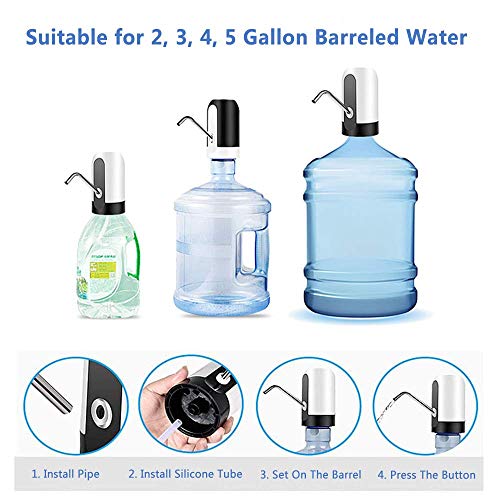 Electric Water Bottle Pump, USB Charging Automatic Drinking Water Dispenser, 30 Days Battery Life, Portable Water Bottle Switch for Universal 2-5 Gallon Bottle, for Home, Office, Travel, Camping