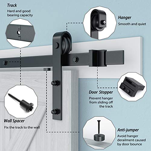 Genius Iron Barn Door Hardware Kit, 6.6FT Sliding Barn Door Hardware Kit, Heavy Duty Barn Door Track, for 36in-40in Wide Sliding Door Panel, Easy Installation, Basic J