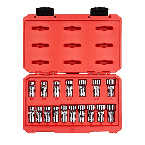 TEKTON 3/8 Inch Drive Universal Joint Socket Set, 17-Piece (3/8-3/4 in., 10-19 mm) | SHD91301