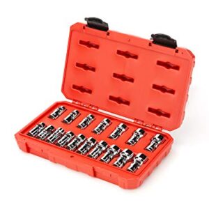 TEKTON 3/8 Inch Drive Universal Joint Socket Set, 17-Piece (3/8-3/4 in., 10-19 mm) | SHD91301