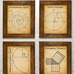 Math Art Prints-Archimedean Spiral, Euler's Formula, Fibonacci Golden Spiral, Pythagoras Theorem-Set of Four Gallery Wall 8x10 Unframed - Gift & Decor For Teachers, Classroom & Math Students Under $20