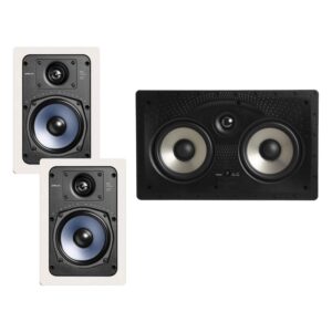 polk audio rc55i 2-way 5.25-inch in-wall speakers (pair) with 255c-rt center channel in-wall speaker from the vanishing series | easily fits, looks minimal, gives out great sound | paintable grille