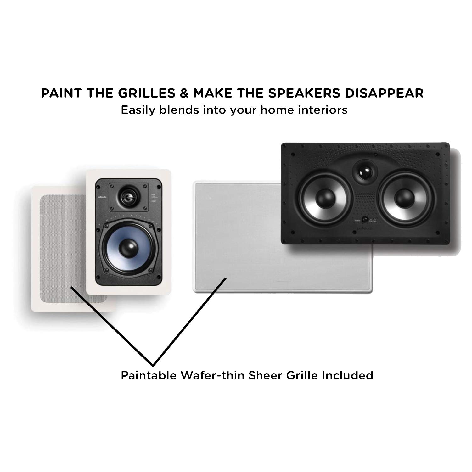 Polk Audio RC55i 2-way 5.25-inch In-wall Speakers (Pair) with 255C-RT Center Channel In-wall Speaker From The Vanishing Series | Easily Fits, Looks Minimal, Gives Out Great Sound | Paintable Grille