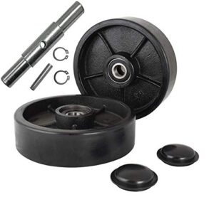 pallet jack/truck steering wheels set with axle, fasteners and protective caps (4 pcs) 7" x 2" with bearings id 20mm poly tread black
