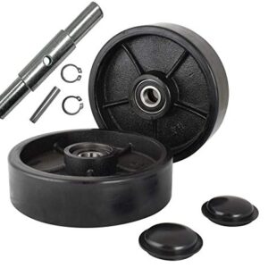 Pallet Jack/Truck Steering Wheels Set with Axle, Fasteners and Protective Caps (4 pcs) 7" x 2" with Bearings ID 20mm Poly Tread Black