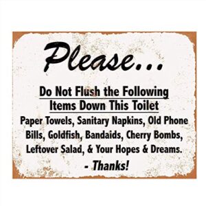 do not flush down toilet- napkins, bombs, hope & dreams home decor - funny vintage bathroom sign distressed wall art for retro bathroom décor, bar decor, man cave -restaurants - unframed - 8 x 10