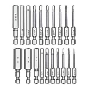 mulwark hex head allen wrench drill bit set 20pc (10pc metric & 10pc sae), 2.3" long 1/4" diameter quick release shank magnetic screwdriver bit set for assembling furniture