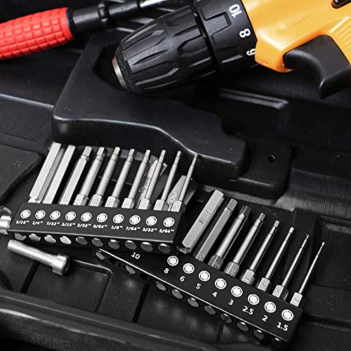 MulWark Hex Head Allen Wrench Drill Bit Set 20PC (10pc Metric & 10pc SAE), 2.3" Long 1/4" Diameter Quick Release Shank Magnetic Screwdriver Bit Set for Assembling Furniture