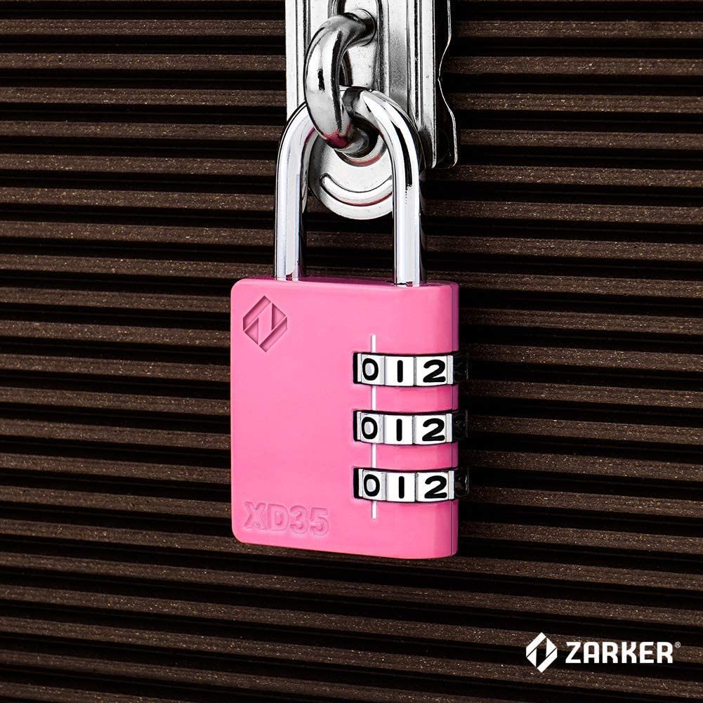 Zarker XD35 3-Digit Combination Padlock, Pink, 1-Pack