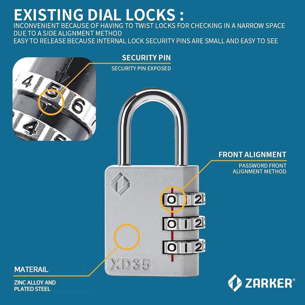 Zarker XD35 3-Digit Combination Padlock, Pink, 1-Pack