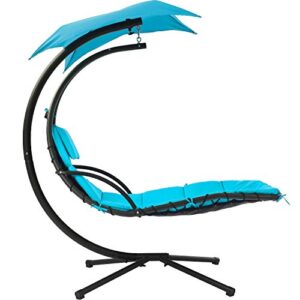 fdw lounger floating chaise canopy swing lounge chair hammock arc air porch stand for outdoor indoor, blue