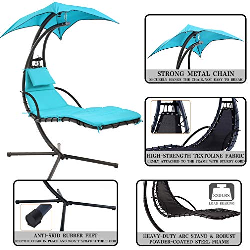 FDW Lounger Floating Chaise Canopy Swing Lounge Chair Hammock Arc Air Porch Stand for Outdoor Indoor, Blue