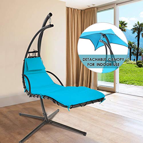 FDW Lounger Floating Chaise Canopy Swing Lounge Chair Hammock Arc Air Porch Stand for Outdoor Indoor, Blue