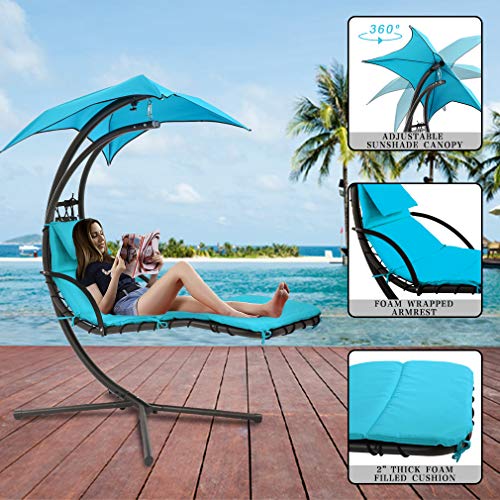 FDW Lounger Floating Chaise Canopy Swing Lounge Chair Hammock Arc Air Porch Stand for Outdoor Indoor, Blue