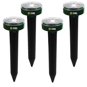senca 2 in 1 solar waterproof outdoor pathway light powered sonic pest repellent, 4 pack, repel mole, gopher, snake, vole, mouse for lawn garden yards, backyard, humane pest control