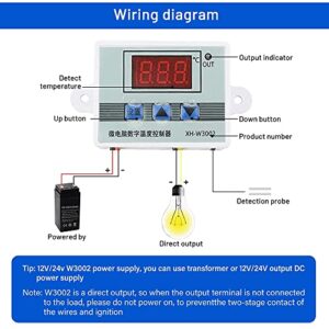 XINGYHENG XH-W3002 DC 110V-220V 1500W 10A Microcomputer Digital Temperature Controller Digital Display Thermostat Control Switch and NTC 10K Thermistor Sensors Temperature Probe (110-220V 1500W)