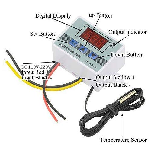 XINGYHENG XH-W3002 DC 110V-220V 1500W 10A Microcomputer Digital Temperature Controller Digital Display Thermostat Control Switch and NTC 10K Thermistor Sensors Temperature Probe (110-220V 1500W)