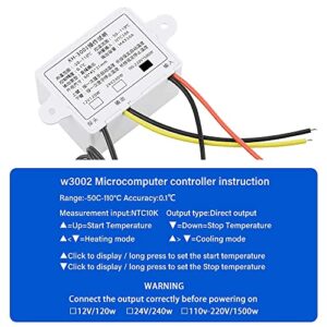 XINGYHENG XH-W3002 DC 110V-220V 1500W 10A Microcomputer Digital Temperature Controller Digital Display Thermostat Control Switch and NTC 10K Thermistor Sensors Temperature Probe (110-220V 1500W)