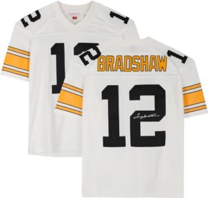 terry bradshaw pittsburgh steelers autographed white mitchell & ness replica jersey - autographed nfl jerseys