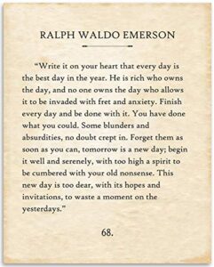 ralph waldo emerson - write it on your heart - inspirational quote book page poster for home and office decor, wall art for motivation inspiration, book lovers gift, 11x14 unframed typography print