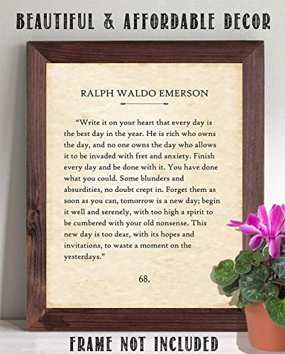 Ralph Waldo Emerson - Write It on Your Heart - Inspirational Quote Book Page Poster for Home and Office Decor, Wall Art for Motivation Inspiration, Book Lovers Gift, 11x14 Unframed Typography Print