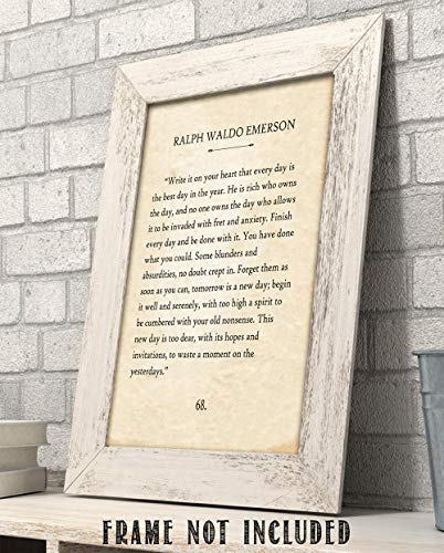 Ralph Waldo Emerson - Write It on Your Heart - Inspirational Quote Book Page Poster for Home and Office Decor, Wall Art for Motivation Inspiration, Book Lovers Gift, 11x14 Unframed Typography Print