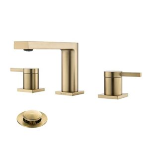 luxury widespread bathroom sink faucets 3 hole, 2-handle 8 inch bathroom vanity faucet, with matching pop-up drain assembly, brass brushed gold