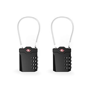 tsa approved luggage locks with steel cable 4 digit combination lock with inspection indicator keyless padlock for suitcase backpack baggage (2 pack)
