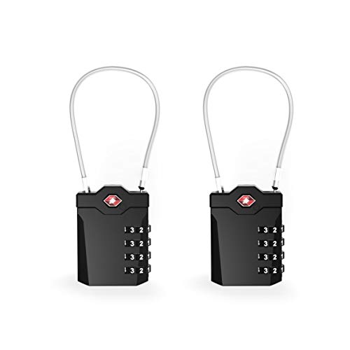 TSA Approved Luggage Locks with Steel Cable 4 Digit Combination Lock with Inspection Indicator Keyless Padlock for Suitcase Backpack Baggage (2 Pack)