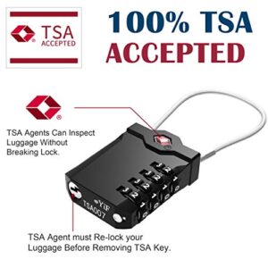 TSA Approved Luggage Locks with Steel Cable 4 Digit Combination Lock with Inspection Indicator Keyless Padlock for Suitcase Backpack Baggage (2 Pack)