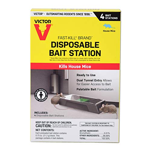 Victor Ready-to-Use Poison M915 Fast-Kill Brand Disposable Mouse Bait Station – 4-Pack , Black