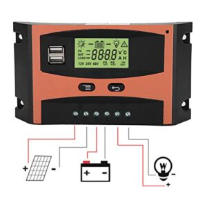 Solar Charge Controller-60A Solar Charge Controller, 12V/24V MPPT Solar Panel Controller Solar Panel Intelligent Regulator Auto Battery Controller with Dual USB Port and PWM LCD Display(60A)