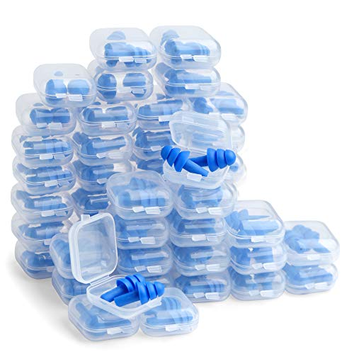 50 Pair Silicone Ear Plugs in Plastic Cases Soft Reusable Comfortable in Bulk Hearing Protection for Swimming Adults Earplugs Water Shower Diving Surfing Sports