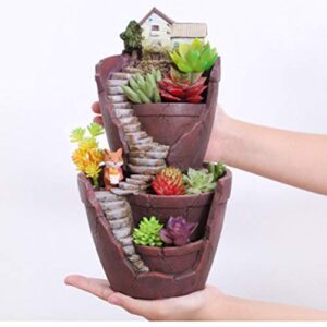 Garden Ornaments Dual Layer Sky Garden Pot Herb Flower Cacti Sedum Succulent Bonsai Planter Box Resin Crafts for Home Store