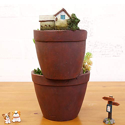 Garden Ornaments Dual Layer Sky Garden Pot Herb Flower Cacti Sedum Succulent Bonsai Planter Box Resin Crafts for Home Store