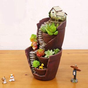 Garden Ornaments Dual Layer Sky Garden Pot Herb Flower Cacti Sedum Succulent Bonsai Planter Box Resin Crafts for Home Store