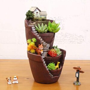 Garden Ornaments Dual Layer Sky Garden Pot Herb Flower Cacti Sedum Succulent Bonsai Planter Box Resin Crafts for Home Store