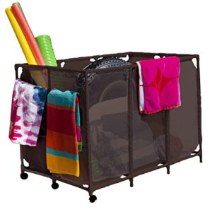 essentially yours pool noodles holder, toys, floats, balls and floats equipment mesh rolling storage organizer bin, xxl, brown style 455119