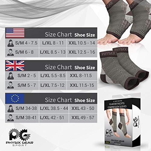 Physix Gear Sport Plantar Fasciitis Socks with Arch Support for Men & Women - Ankle Compression Sleeve, Toeless Compression Socks Foot Pain Relief, Ankle Swelling - Better than Night Splint, Black XXL