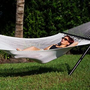 Bliss Hammocks BH-415 2-Person Weekender 12’ Long Deluxe, 4 mm Thick Handwoven Polyester Rope, Patio Yard Poolside Outdoor Hammock, 55-Inch Spreader Bar Supports up to 450 lbs, Natural