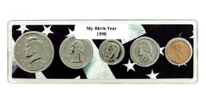 1998-5 coin birth year set in american flag holder uncirculated