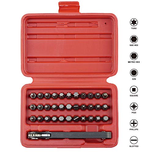 KAIFNT K402 Screwdriver Bit Set with Mini Ratchet Wrench, 1/4-Inch Drive, 34-Piece