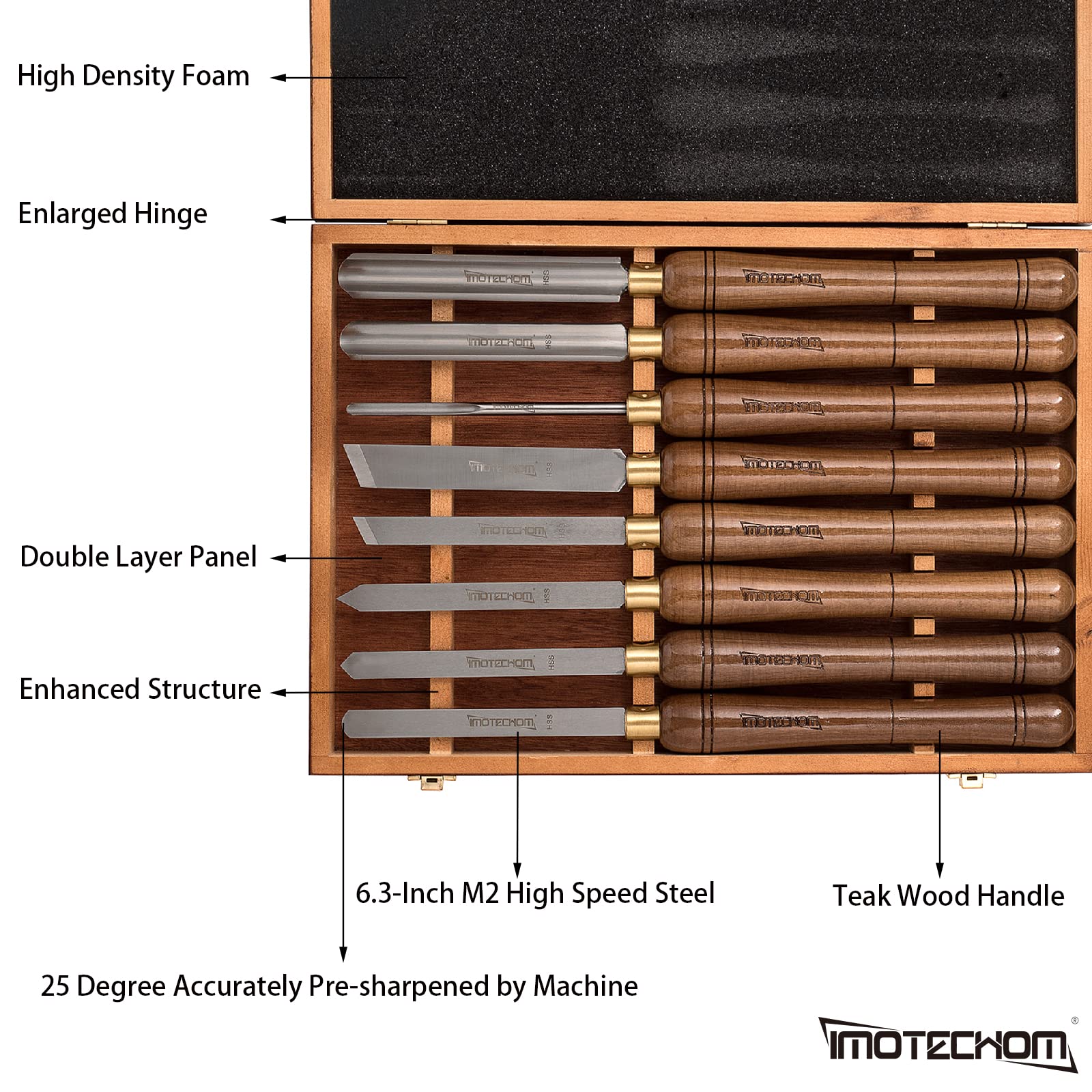 IMOTECHOM 8-Pieces HSS Wood Turning Tools Lathe Chisel Set with Wooden Box