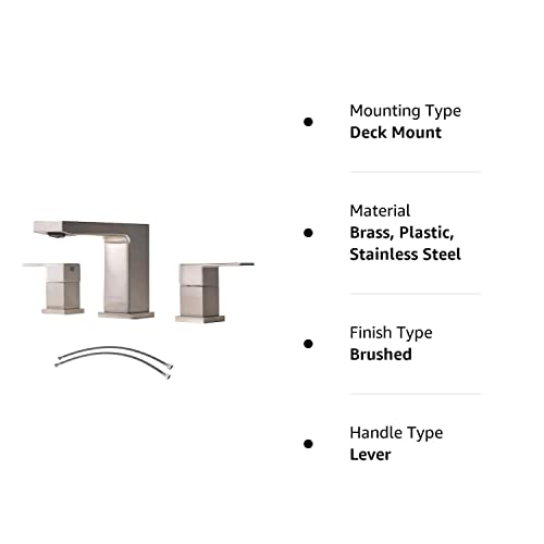 VCCUCINE Widespread Brushed Nickel 3 Hole Bathroom Faucet,2 Handles 8 Inch Bathroom Faucets for Sink 3 Hole, Modern Bathroom Vanity Sink Faucet with Drain and Supply Lines