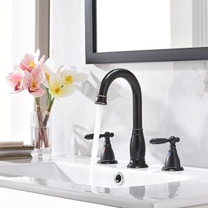 Phiestina 2-Handle 8 Inch 3 Hole Oil Rubbed Bronze Widespread Bathroom Faucets, with Valve and Metal Pop-Up Drain, WF017-4-ORB