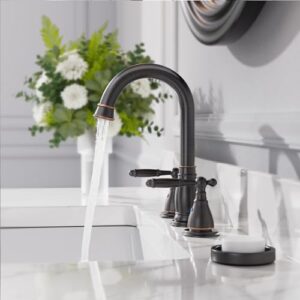 Phiestina 2-Handle 8 Inch 3 Hole Oil Rubbed Bronze Widespread Bathroom Faucets, with Valve and Metal Pop-Up Drain, WF017-4-ORB